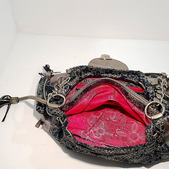 .114 SHOW Sharif Designed In New York Metallic Blue Green Sparkle Handbag - Picture 8 of 14